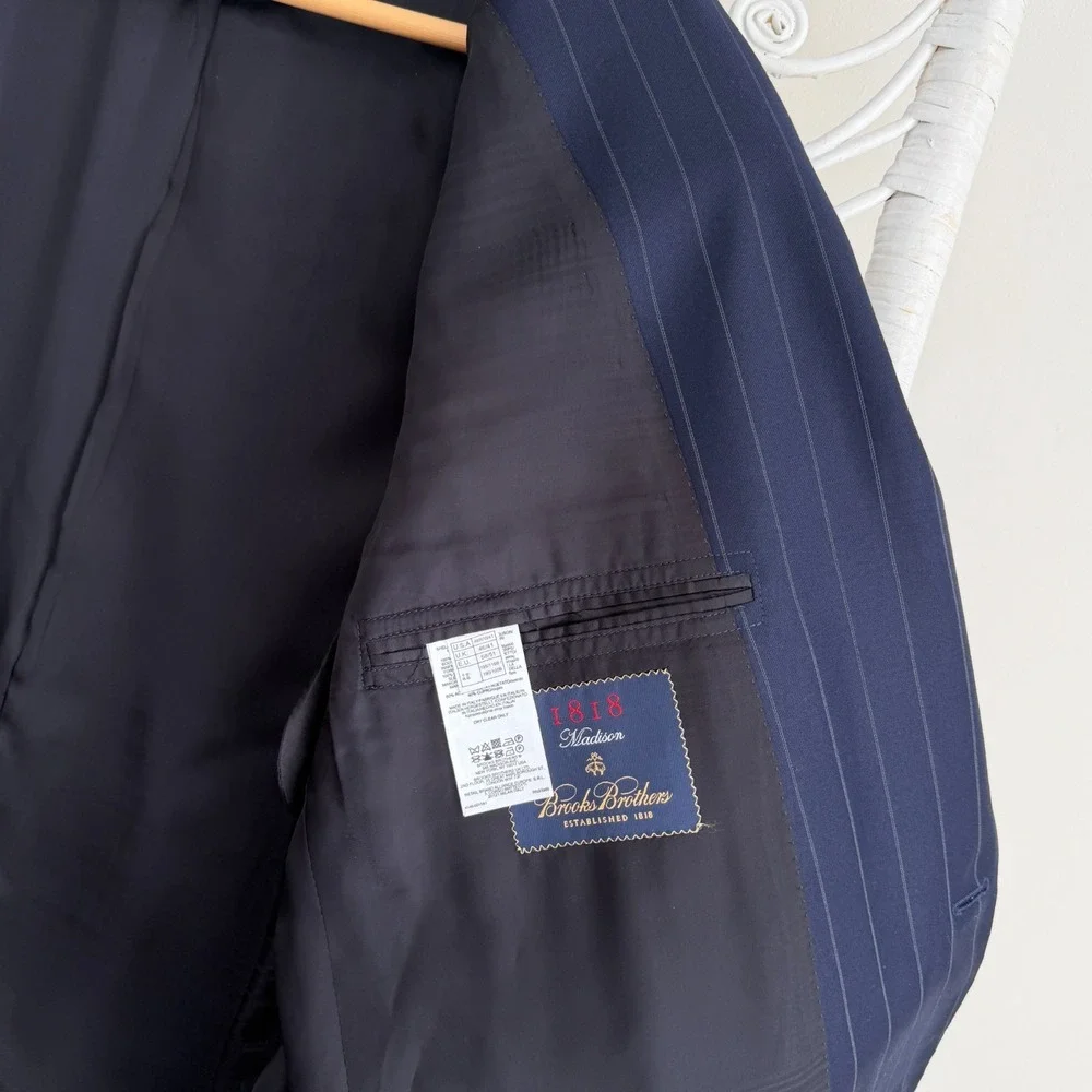 Brooks Brothers Blazer Mens 46R Navy Stripe Wool 1818 Madison Vitale Italy Made